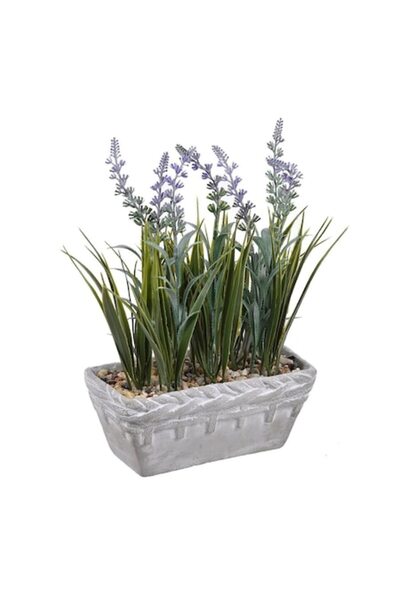 SHOPIENS Ceramic Decorative Pot Shopiens® with Lavender Artificial Flowers, Gray, 20 x 31 cm