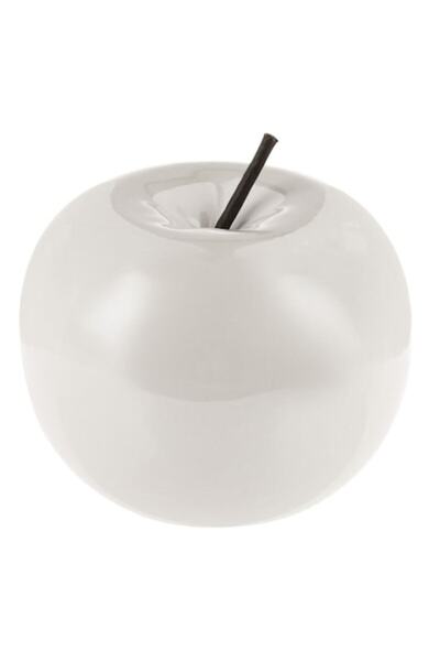 SHOPIENS Decorative Table Apple Shopiens®, Pearl White Ceramic, Glossy Texture, Brown Stem, 11.5 x 10 cm