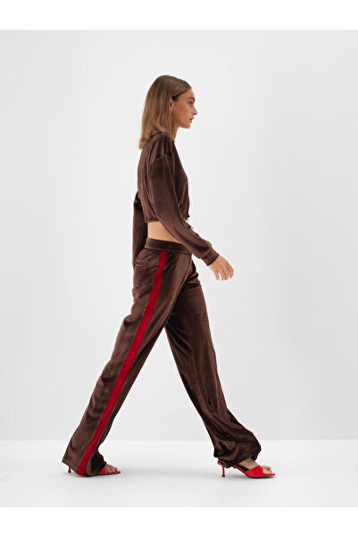 Xint Kadın Kahverengi Lüks Dokulu Soft Kadife Oversize Pantolon