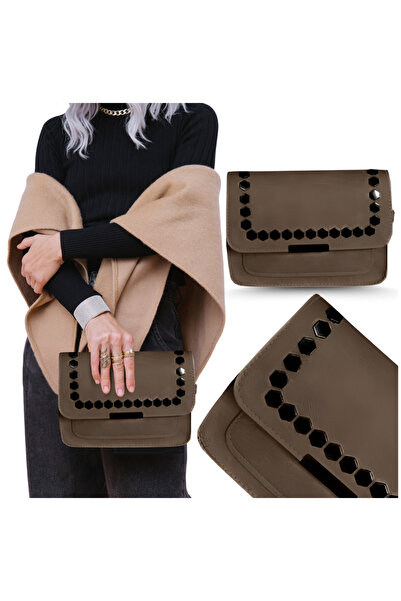 Other Small brown leather shoulder bag with rhinestones