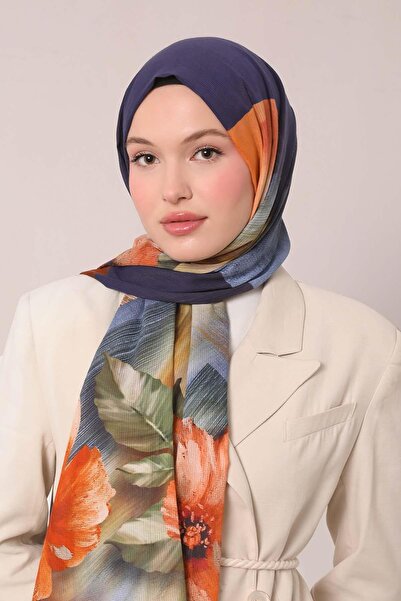 Levidor Parliament Blue Floral Striped Cotton Shawl