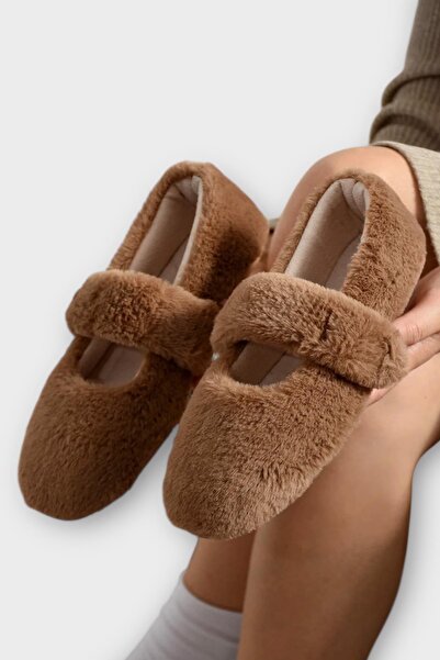 Liger Furry Single Belt Velcro Slippers Women's Home Slippers Brown