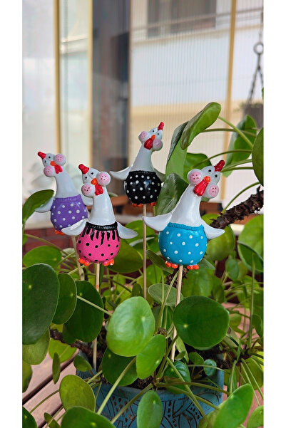 NurMood Art Decoration Dörtlü Şapşik Tavuk Saksı Süsü – Karışık Renkli