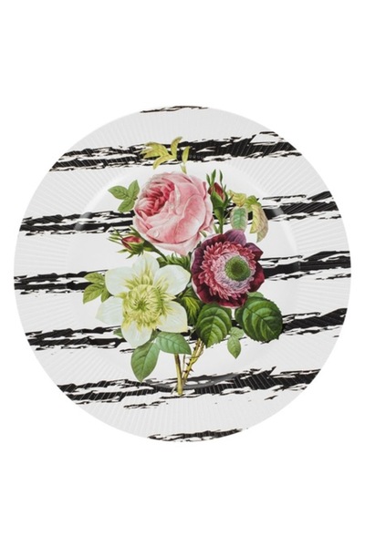 SHOPIENS Round Plastic Platter Shopiens®, White with Flower Pattern, 33 cm