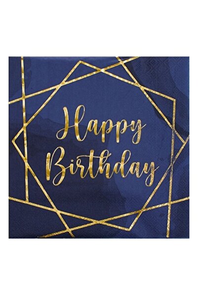 SHOPIENS Set of 12 2-Ply Table Napkins 33x33cm Blue With Gold Foil Details And Happ Print