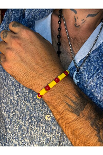 Mos Tespih Sarı Kırmızı Taraftar Orjinal Oniks Taşı Doğaltaş Bileklik