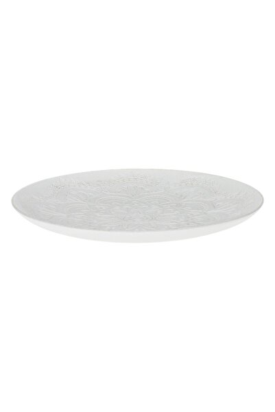 SHOPIENS Decorative Wooden Platter Shopiens®, Round, White Brushed with Mandala Pattern, 40 cm