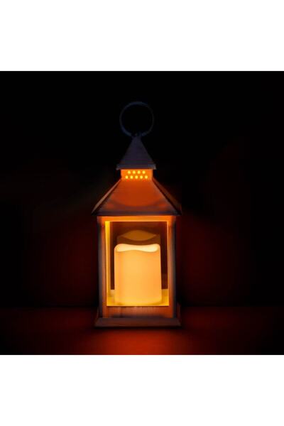 SHOPIENS Suspended Decorative Lantern White Brushed Shopiens® with LED Candle, 11 x 11 x 24 cm