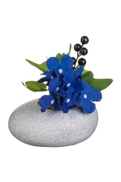 SHOPIENS Decorative Stone Pot with Artificial Plant and Blue Flowers 14.5x12x17cm