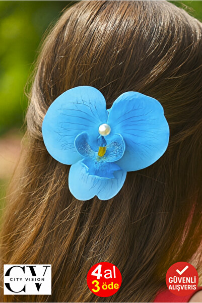 cityvision Cataramă cu flori de orhidee, culoare albastru electric, 10 cm, cu două fețe, 1 bucată