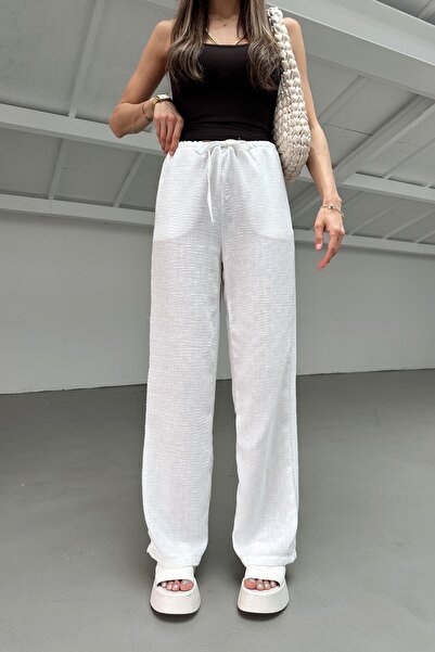 mylove High Waist Linen Trousers White