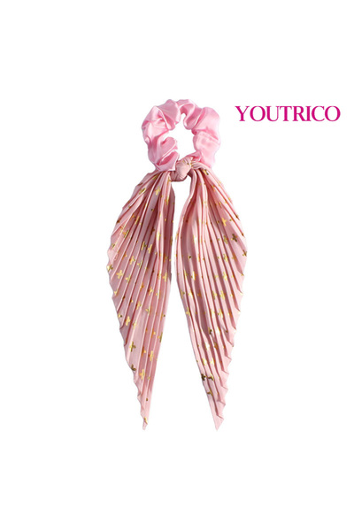 Youtrico 1pc Ribbon hair tie, hairstyle fix, handmade creased ribbon, multiple color options,pink