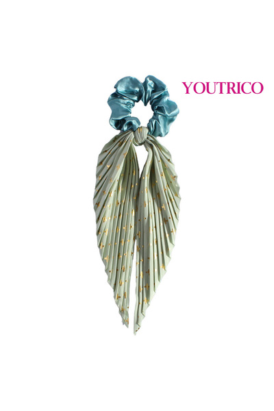 Youtrico 1pc Ribbon hair tie, hairstyle fix, handmade creased ribbon, multiple color options,green