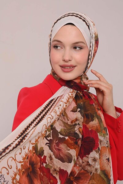 Levidor Βαμβακερό σάλι με μοτίβο κρεμ φύλλου