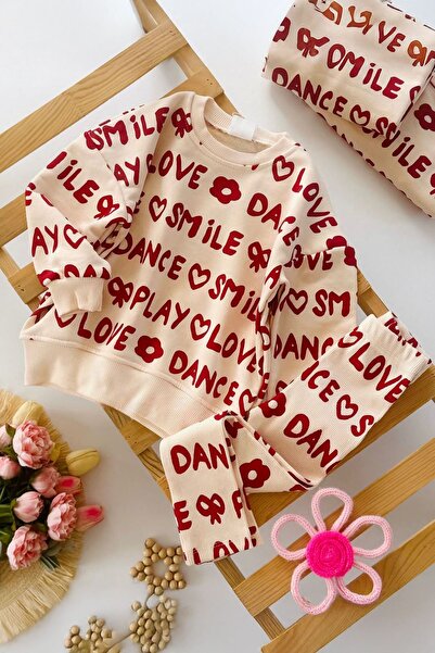 Minigimin Cicileri Set de 2 pentru fete cu model text Smile Love - Cremă
