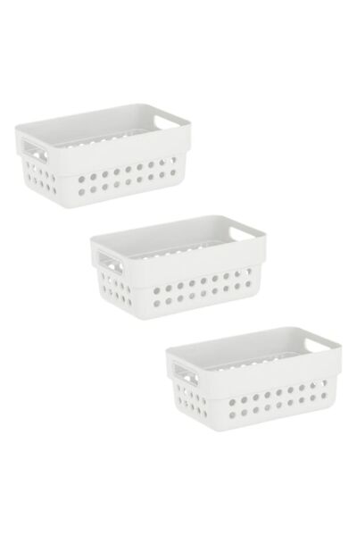 SHOPIENS Set 3 storage baskets, white, Shopiens®, perforated model with handles, 350 ml