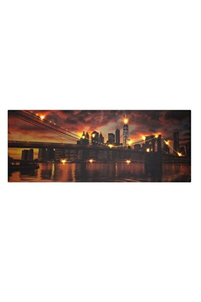SHOPIENS Tablou decorativ cu LED-uri, Podul Brooklyn, New York, 100x40cm, cu 14 lumini