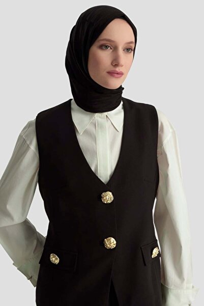 Armine TREND Gold Button Pocket Detailed Pleated Skirt and Vest Two-Piece Set - 25Kt643