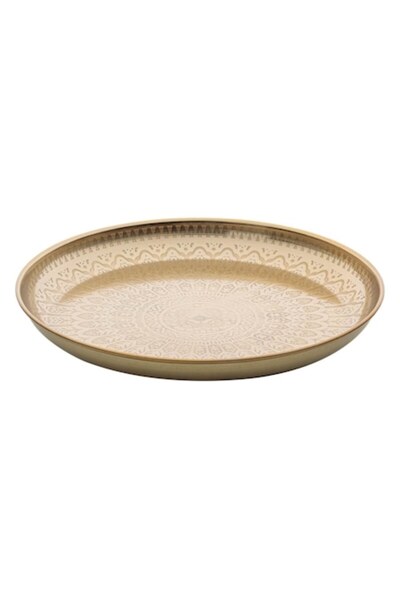 SHOPIENS Platou decorativ metalic Shopiens®, auriu cu model mandala, 30 cm