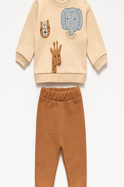 dinamik çocuk Baby Boy 3-Piece Ribbed Lion Elephant Zebra Printed Winter 2-Piece Tracksuit Set 100% Cotton 6-24 Months