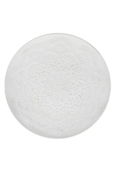 SHOPIENS Decorative Wooden Platter Shopiens®, Round, White Brushed with Mandala Pattern, 40 cm