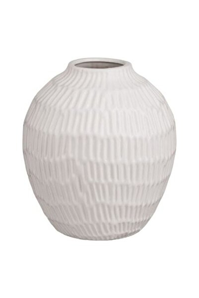 SHOPIENS Spherical Decorative Vase in White Ceramic with Relief Pattern for Dried or Artificial Flowers Ø21x