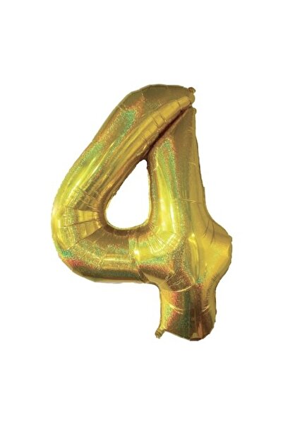 SHOPIENS Balon Petrecere 110cm, Cifra 4, Auriu Holografic, Umflare cu Aer sau...