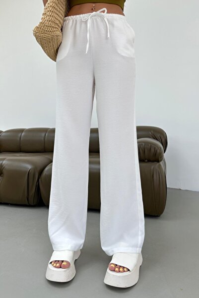mylove بنطلون فلود برباط باللون الأبيض