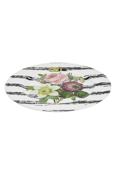 SHOPIENS Round Plastic Platter Shopiens®, White with Flower Pattern, 33 cm