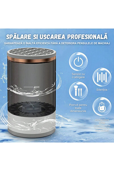 Icoverse Aparat Electric Pentru Curatarea Pensulelor de Machiaj, 3 in 1, Spalare si Uscarea Profesionala, USB