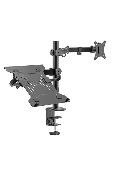 StableDesk Suport monitor + laptop StableArm Saver Duo, 2 brațe, reglabil, negru mat