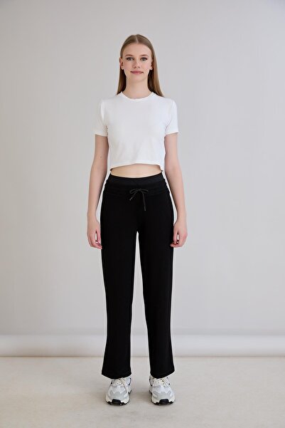 Sortie Γυναικείο παντελόνι με ελαστική μέση και τσέπες, κανονικό μήκος, μαύρο...