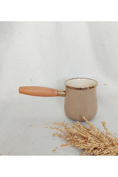 EBRULİEMAYE Cappuccino Beige Enamel Coffee Pot 500 ml 8 cm Diameter Milk Coffee Egg Coffee Pot