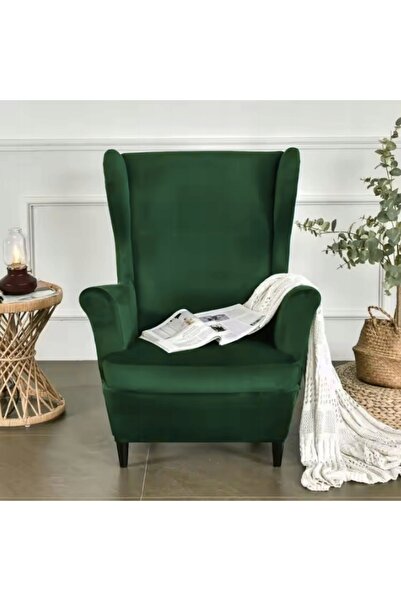 Other Wingback Chair Cover, Stretch Velvet, XL, Green, Universal Seat