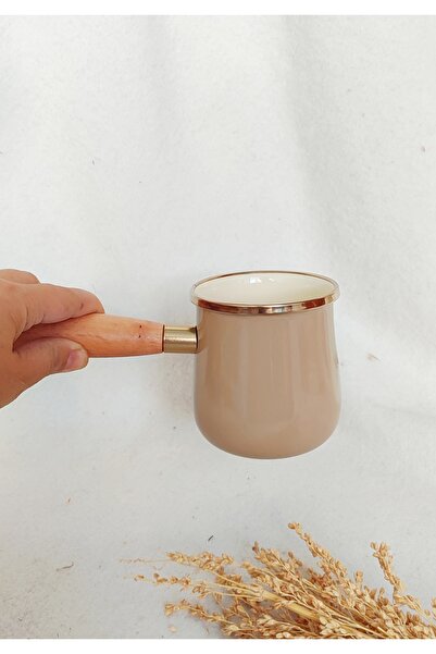 EBRULİEMAYE Cappuccino Beige Enamel Coffee Pot 500 ml 8 cm Diameter Milk Coffee Egg Coffee Pot
