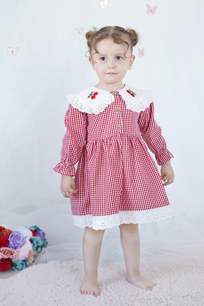 ALYRA Baby Girl Dress Gingham Cherry Red Birthday Party Wedding Special Occasion Girls' Casual Dress