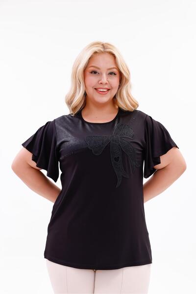 Siyezen Plus Size Bow Sequin Embroidered Blouse