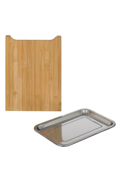 SHOPIENS Bamboo Cutting Board with Sliding Stainless Steel Tray Shopiens®, 24.5 x 35 cm