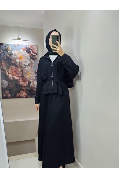 VENT GİYİM Women's Hijab Double Set with Skirt and Jacket Belted September Set