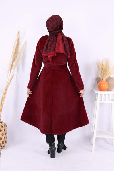 Bym Fashion Snap Button Detail Coat 70035 Claret Red