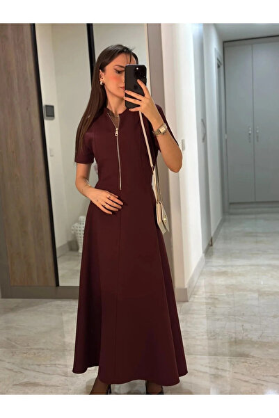 My Blog Burgundy Front Zipper Dress - 4824