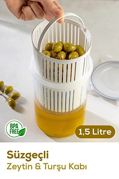 VESTA Concept 1.5 Liter Practical Pickle Jar & Olive Oil Container with Strainer