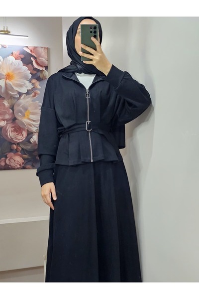VENT GİYİM Women's Hijab Double Set with Skirt and Jacket Belted September Set
