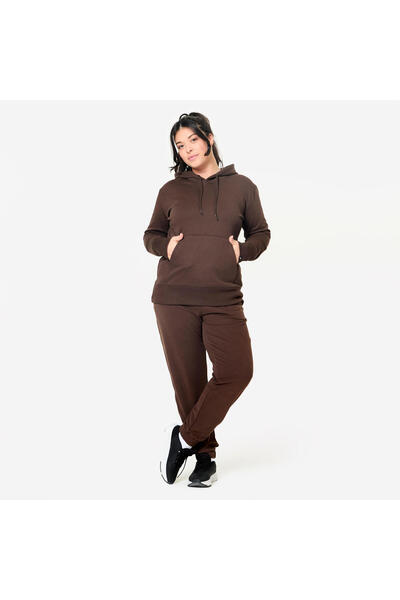 Decathlon Domyos Kadın Pamuklu Kapüşonlu Sweatshirt - Kahverengi