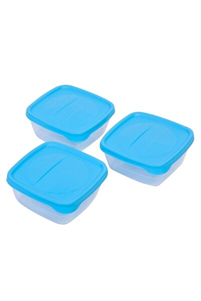 SHOPIENS Set 3 caserole alimentare cu capac Shopiens, din plastic transparent si capac albastru, 500 ml
