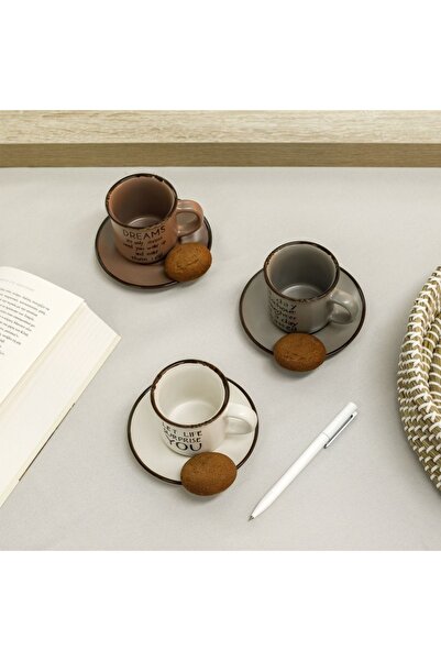 SHOPIENS Set 3 cups Shopiens® for coffee, in 3 matte shades with included saucers, 130 ml