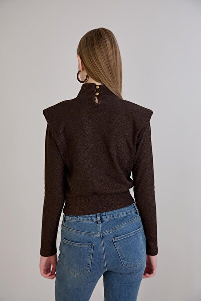 Sortie Women's Elastic Waist Midi Length Shoulder Pad Pack Brown Glitter Knitwear