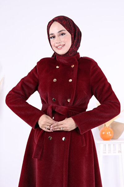 Bym Fashion Snap Button Detail Coat 70035 Claret Red