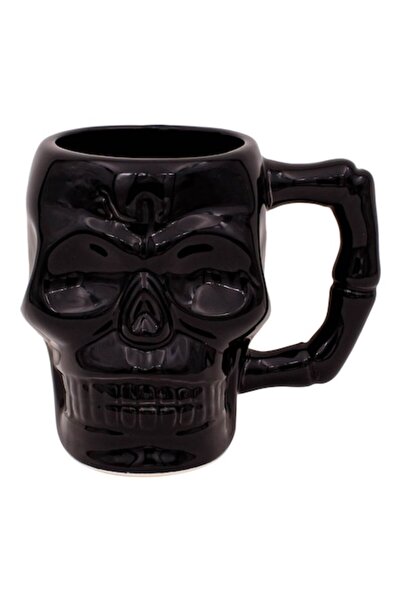 SHOPIENS Cană ceramică cu model 3D de schelet de craniu Shopiens®, neagră, 460 ml