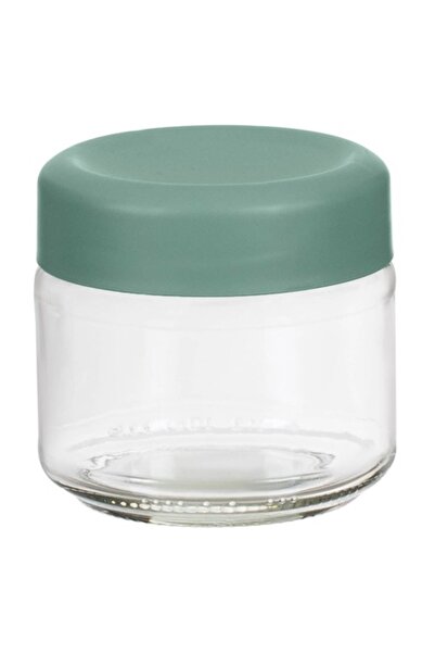 SHOPIENS Transparent Glass Storage Jar with Green Plastic Lid, Round, 330 ml